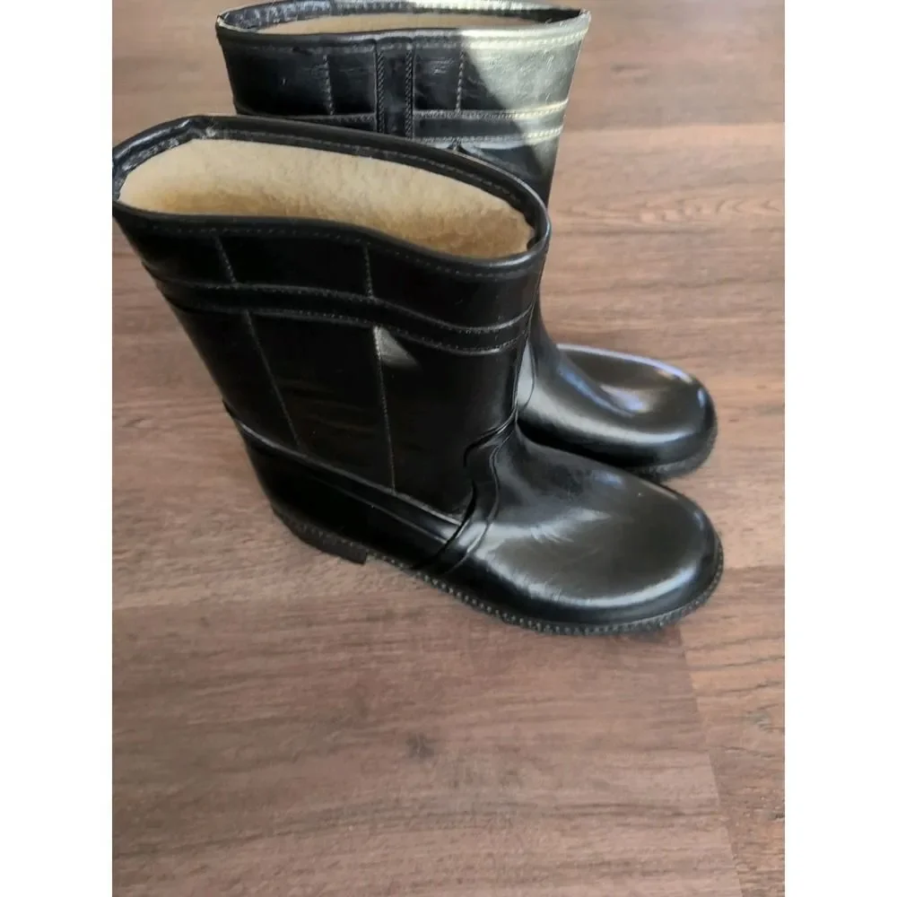 Waterproof Rainboots Vintage Mens 8 Womens 9.5 USA Rubber Wellies Boots Black